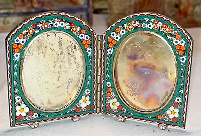 Antique Miniature Micro Mosaic Double Folding Travel Photo Frames Italy C 1920 • $125