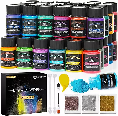 Mica Powder，36 Colors - 10g/Bottle Of Natural Pigment Powder For Epoxy Resin，Soa • $27.79