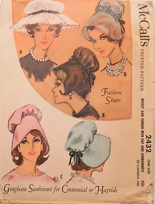 Vtg McCall's Pattern #2432 Women's Hats Bonnets Hayride Dressy Stylish Fashion • $12.95