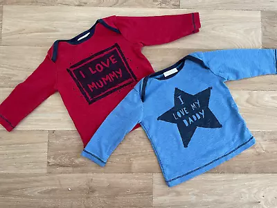 Baby Boy Girl Unisex 0-3 Months NEXT 2 Long Sleeve Tops T-shirts Mummy Daddy • £5