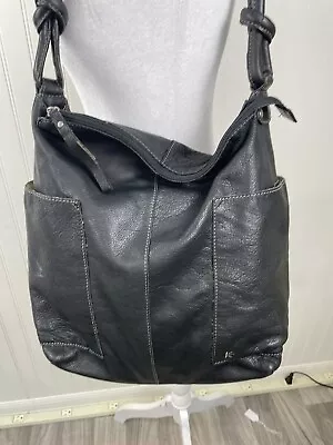 Ellington Large Genuine Leather Shoulder Bag Hobo Purse Black Soft • $17.50