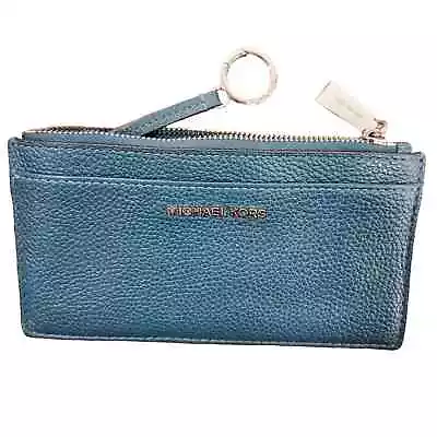 Michael Kors Blue Pebbled Leather Wallet With Silver Hardware • $65
