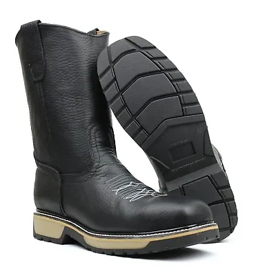 Men's Genuine Leather Cowboy Steel Toe Work Boots Oil Resistant Botas De Trabajo • $79.99