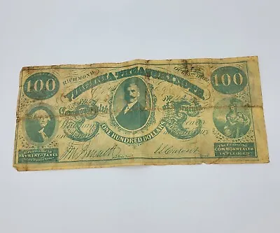 $100 Virginia Treasury Note No. 119 Oct. 15 1862 Commonwealth Of Virginia  • $250