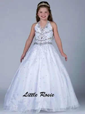 NEW* Little Rosie Girls Glitz Long National Pageant Dress LR2050 White 10 $600 • $337.50