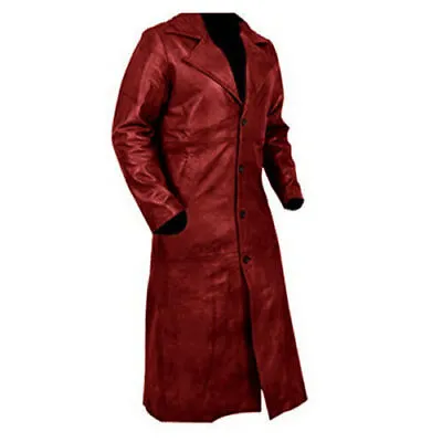Men Genuine Lambskin Leather Trench Long Coat Red New Stylish Business Outdoor • $165