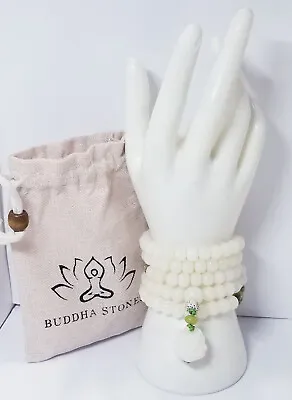 Buddha Stones White Jade Bodhi Lotus Mala Harmony Necklace Bracelet • $17.51