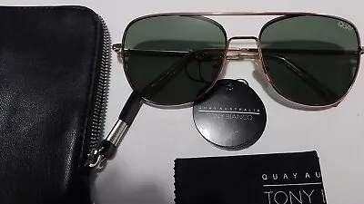 Quay Australia Tony Bianco Aviator Sunglasses Running Riot Gold Xmas Gift • $50