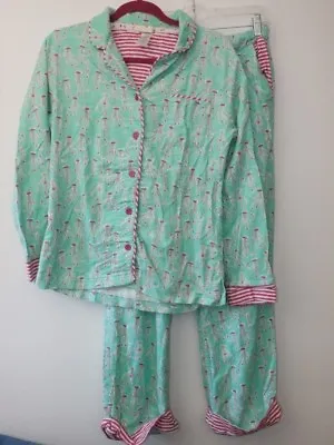 Munki Munki Flannel Pajamas 2PC PJ Set Women SZ Med Aqua Sock Monkeys Bamboo • $36.99