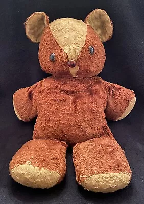 VTG 1950s BROWN FAUX MOHAIR TEDDY BEAR-Button Eyes/Nose-Plush-Stuffed-MCM-20  • $29.99