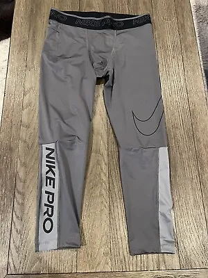 Mens Nike Spandex Tights 3/4 Compression Pants Gray Large • $26