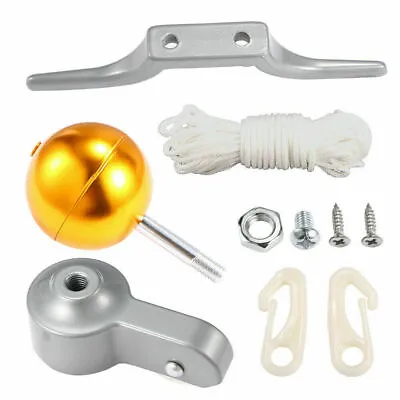 $14.98 • Buy Metal Flag Pole Parts Repair Kit Set Dia Truck Pulley Gold Ball Cleat Clips Rope