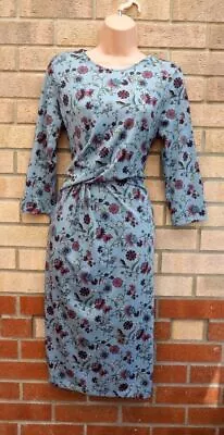 Marks And Spencer Blue Purple Floral Twist Ruched Side Bodycon Tea Dress 12 M • £19.99