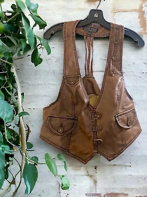 2xl XXL Womens Pleather Vinyl Vest Brown Gothic Sexy Steampunk Crop Biker Babe • $45