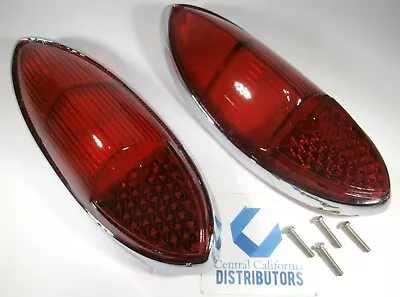 1960-1969 VW Ghia Tail Light Lens Set Of 2 W/ Screws Red Chrome Trim Left Right • $79.35