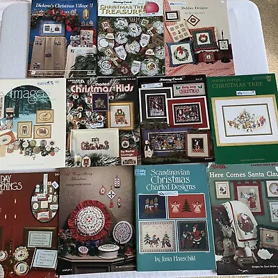 Lot Of 11 Vtg Cross Stitch Pattern Leaflet Books Christmas Holiday Theme • $15.97