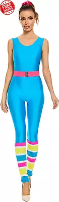 Womens 80S Workout Costume Outfit 80S Accessories Set Leotard Neon Legging Headb • $151.29