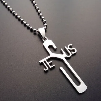 Jesus Name Cross Pendant Womens Mens Stainless Steel Necklace Christian C Silver • $4.95