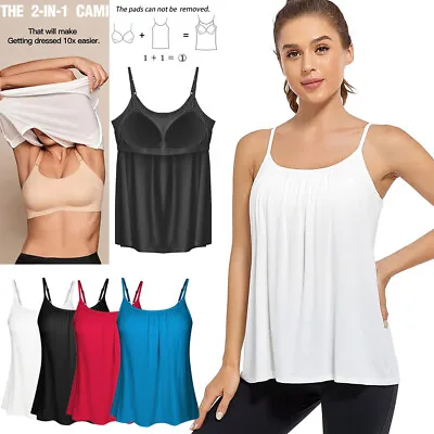 Camisole Women With Built In Bra Adjustable Flowy Tank Tops Cami Sleeveless Tops • £6.79