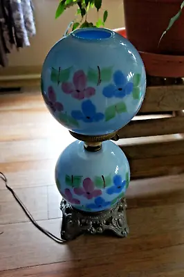 Vintage GONE WITH THE WIND Hand Painted Floral Hurricane Table Lamp Electrified • $75
