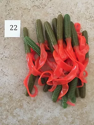 Item#22  24ct 6 Ribbon Tail Grub Olive W/fire Tail Soft Plastics Bait Fishing • $7.25