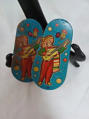 Vintage HTF Us Metal Toy Company Tin Crank Noise Maker With Mexican Mariachi Man • $13