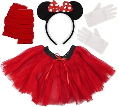 Minnie Mouse Red Tutu White Gloves Headband Leg Warmer Fancy Dress Costume • £15.95