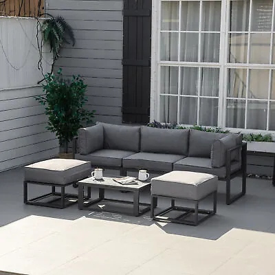 6 PC Outdoor Sectional Sofa Set Aluminum Garden Daybed W/ Coffee Table Footstool • £514.99