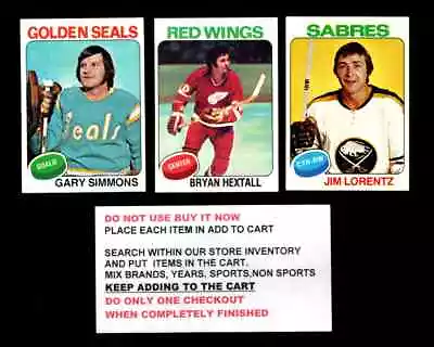$2 • Buy 1975 TOPPS HOCKEY # 1 To # 200 SELECT FROM OUR LIST 