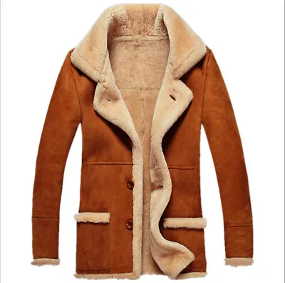 Men's Casual Coat Lapel Jacket Suede Warm Fur Collar Fleece Lined Winter Jackets • £38.39