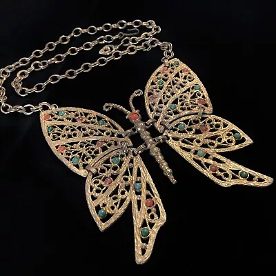 Vtg JULIANA DELIZZA & ELSTER DEC Massive Butterfly Pendant Necklace RARE PINUP • $139.95