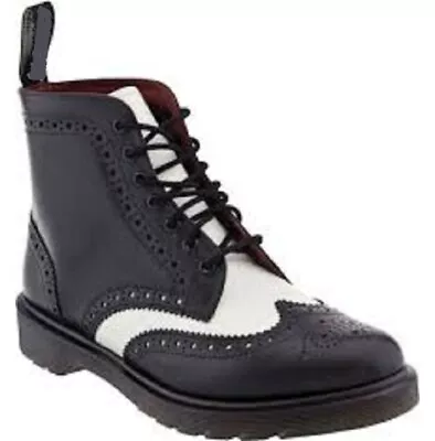 Mens Handmade Boots Black & White Wingtip Ankle Real Leather Formal Wear Shoes • $189.99