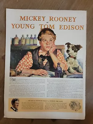 Vintage 1940 Mickey Rooney Young Thomas Edison Film MGM Print Ad Advertisement • $9.99