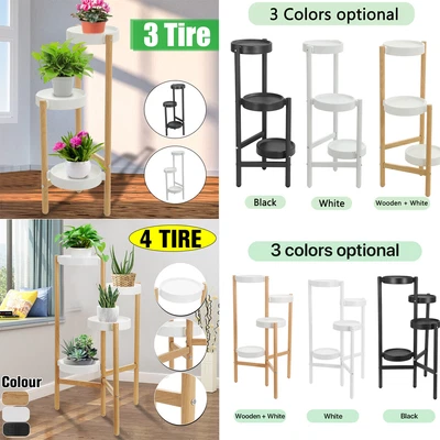 $34.99 • Buy 3/4 Tier Tall Corner Plant Stand Flower Pots Rack Tripod Holder Display Shelves