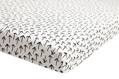 Bedding By Babyletto Mini Crib Sheet Fitted Tuxedo Arrows Black & White Unisex • $26.59