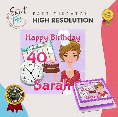 Baker Edible Square Birthday Cake Topper Decoration Personalised • £10.99