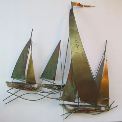 Vintage Mid-Century Curtis JERE Metal Wall Art SCULPTURE  Sailboats         BSMT • $400