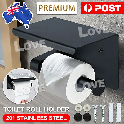 $16.45 • Buy Toilet Paper Roll Holder + Phone Shelf Wall Mounted Stainless Steel Tissue Rack