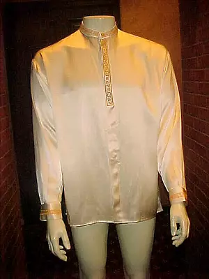 Nwt Mens Creme De Silk Nehru Collar Off White Silk Shirt Greek God Size Small • $499.99