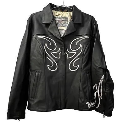 Victory Motorcycles Polaris Leather Jacket Women's Size L Black Embroidered Zip • $185.99