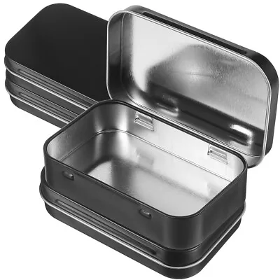 Small Rectangular Tin Containers 4Pcs Metal Storage Organizer With Hinged Lids • $10.73
