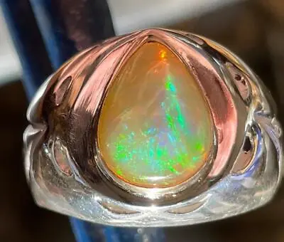 2.42 Ct Opal 14k Gold Bezel .925 Sterling Silver Mens Handmade Ring Sz 9.75 11gr • $175