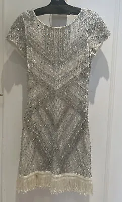 Ladies Aidan Mattox Sequins Dress Us Size 6 White Silver Party Dress  • $39.99