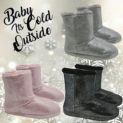 £8.95 • Buy Ladies Womens Warm Bootie Glitter Bootee Winter Ankle Boots Slippers Size 3-8 Uk