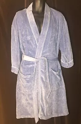 Vintage SEARS Mens Store Blue Velour Robe & Belt Tie ONE SIZE White Detail EUC • $21