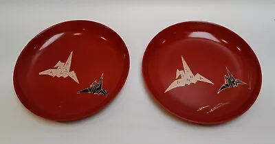 2x VTG Plastic Japanese Lacquerware 3-inch Dish Origami Motif Red Embossed • $14