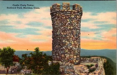 Post Card Castle Craig Tower Hubbard Park Meriden Conn. Linen Card • $9.99