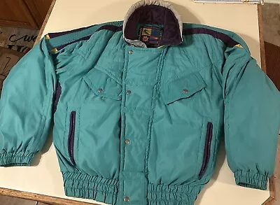 Ski Jacket Coat Weekends 80s XL Vintage Turquoise Purple Yellow • $27