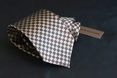 Louis Vuitton Handmade Tie 100% Silk Classical Brown Square Pattern Design • £35.99