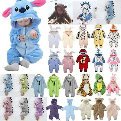 Newborn Baby Boys Girls Hooded Romper Fluffy Bodysuit Cartoon Outfit Set Clothes • £8.29